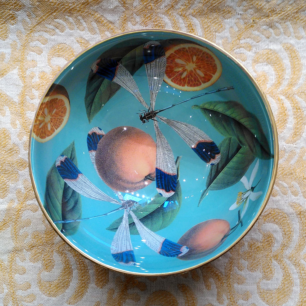 Limited Edition Decoupage Bowl: Dragonflies and Oranges - Alex Stewart Carter