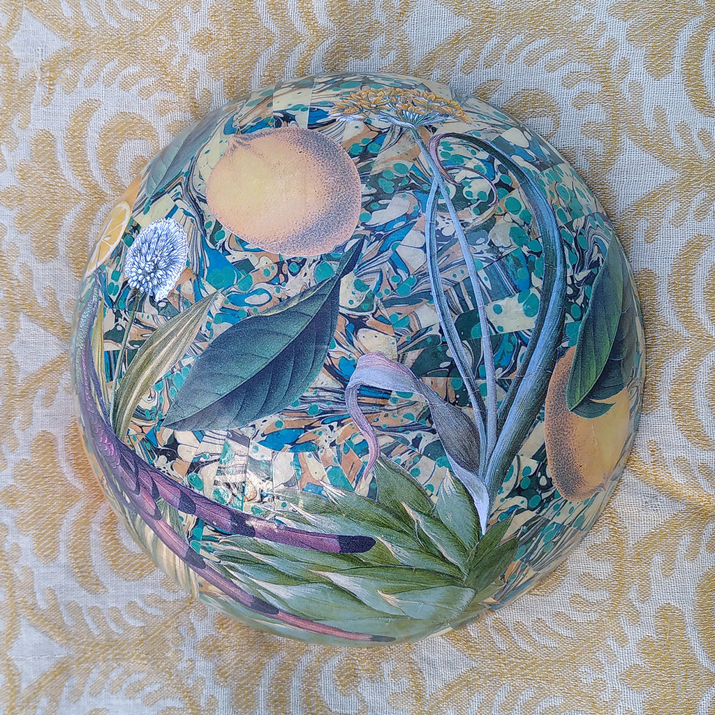 Decoupage Bowl: Lemons and Hummingbirds - Alex Stewart Carter