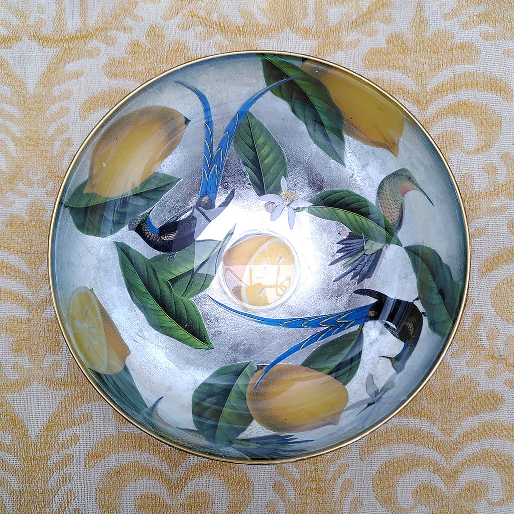 Decoupage Bowl: Lemons and Hummingbirds - Alex Stewart Carter
