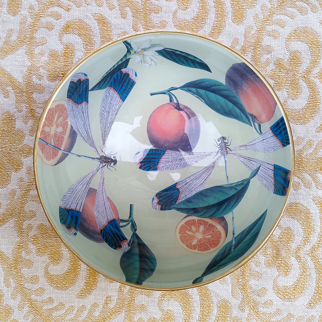 Limited Edition Decoupage Bowl: Dragonflies and Oranges - Alex Stewart Carter