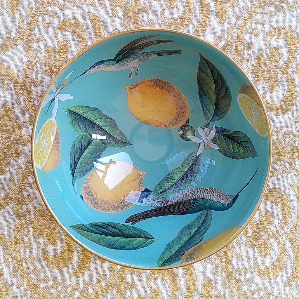 Decoupage Bowl: Lemons and Hummingbirds - Alex Stewart Carter